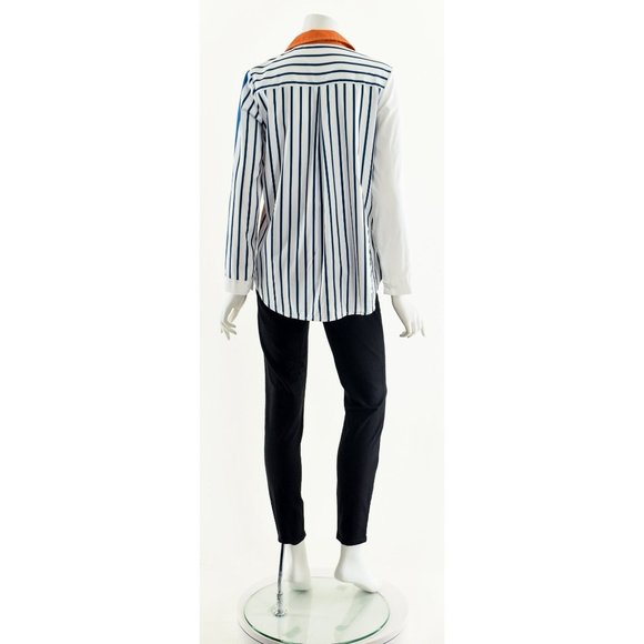 Asymmetric Striped Button Down,Vintage Colorblock Oxford Shirt,Nautical Striped - Picture 7 of 9